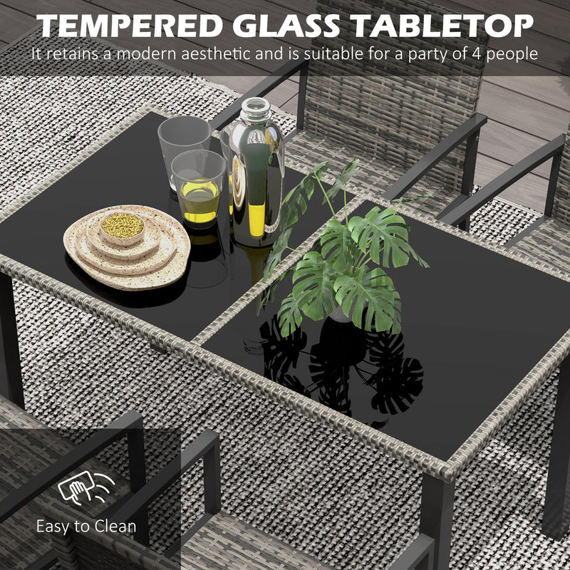 Outdoor Dining Set 5 Pieces Patio Conservatory with Tempered Glass Tabletop,4 Dining Chairs - Mixed Grey