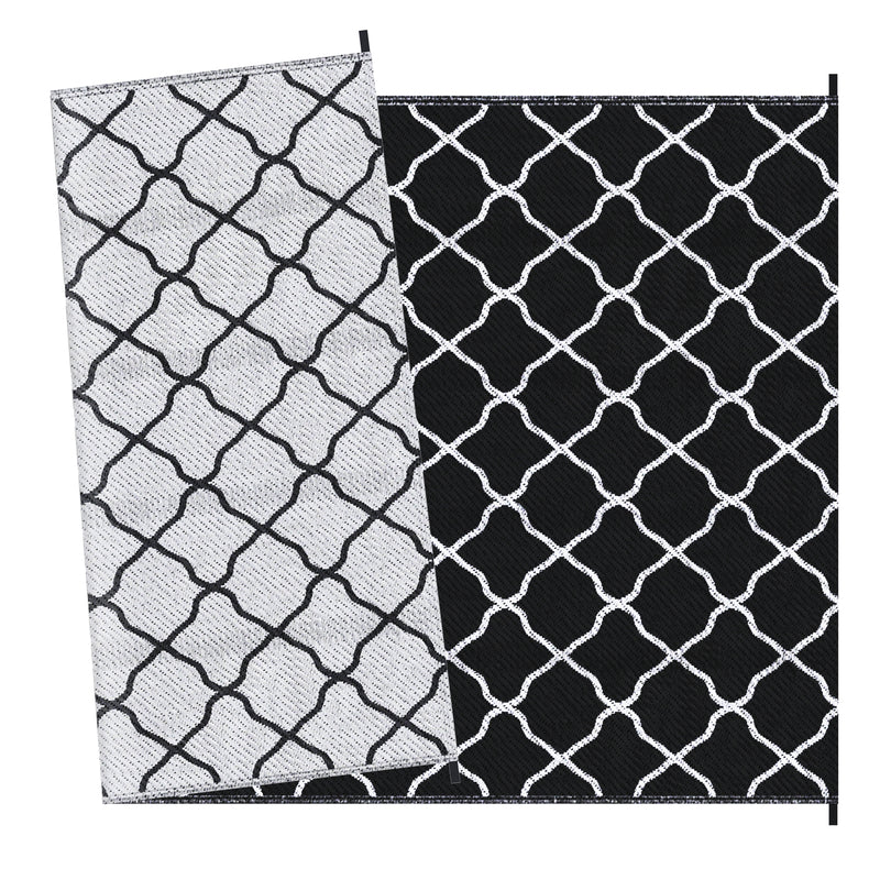 Reversible Outdoor Rug, Plastic Straw Mat w/ Carry Bag Ground Stakes for Garden RV Picnic Beach Camping 182x274cm Black