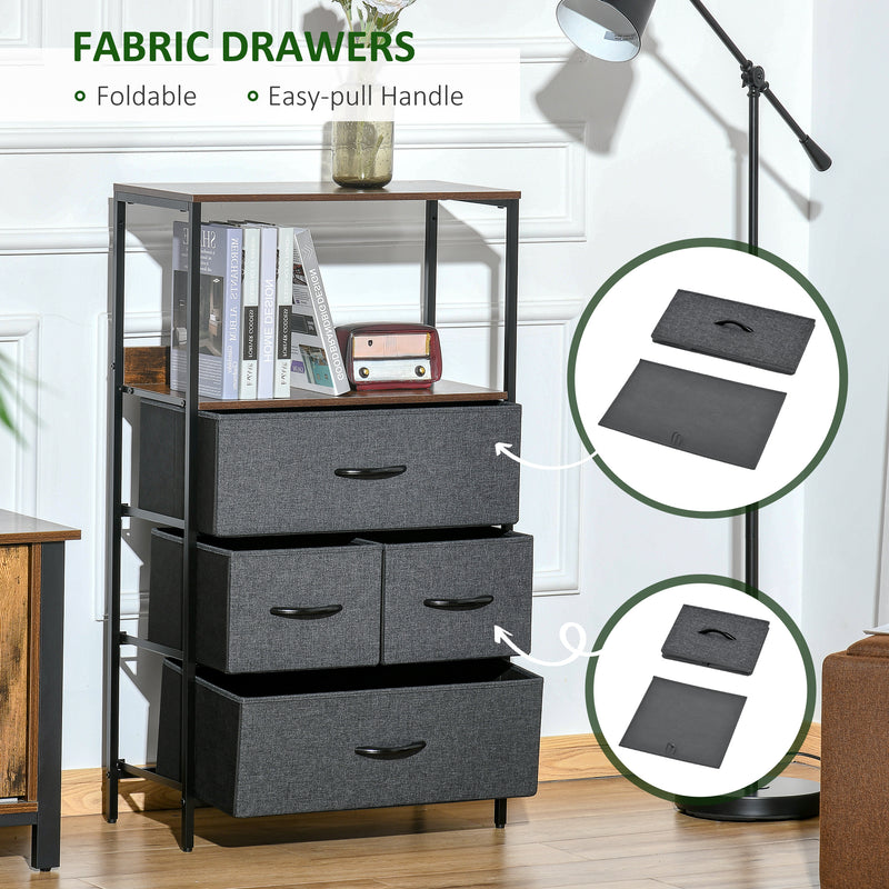 Storage Chest, Drawers Bedroom Unit Storage Cabinet with 4 Fabric Bins for Living Room, Bedroom and Entryway, Black