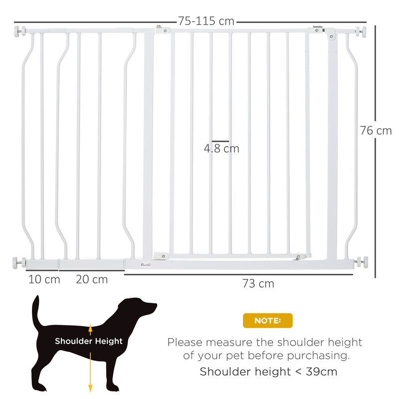 Expandable Dog Gate with Door pressure,75-115cm Doorway Pet Barrier Fence for Hallways, Staircases, White