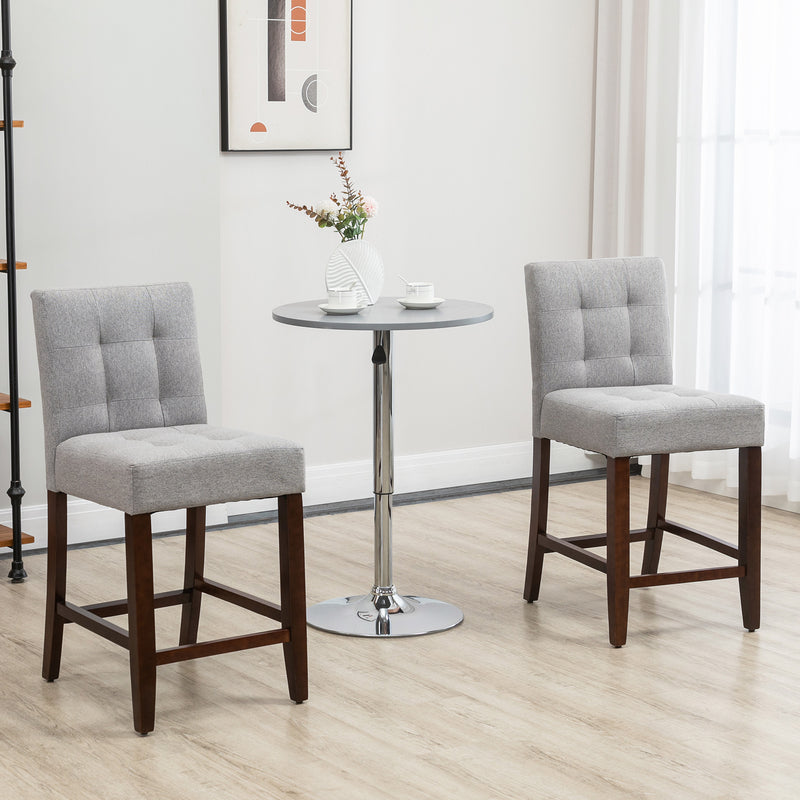 Modern Fabric Bar Stools Set of 2, Thick Padding Kitchen Stool, Bar Chairs with Tufted Back Wood Legs, Grey