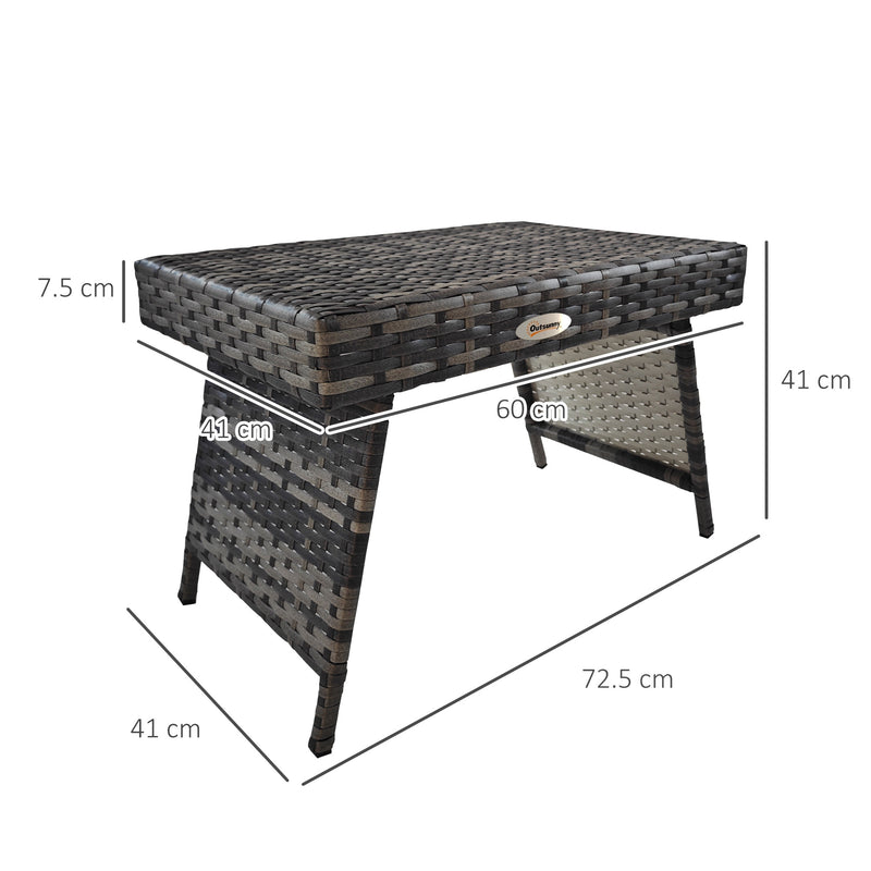 Foldable Outdoor Coffee Table, Metal Frame Rattan Side Table, Coffee Table Side Table for Lawn, Garden, Mixed Grey