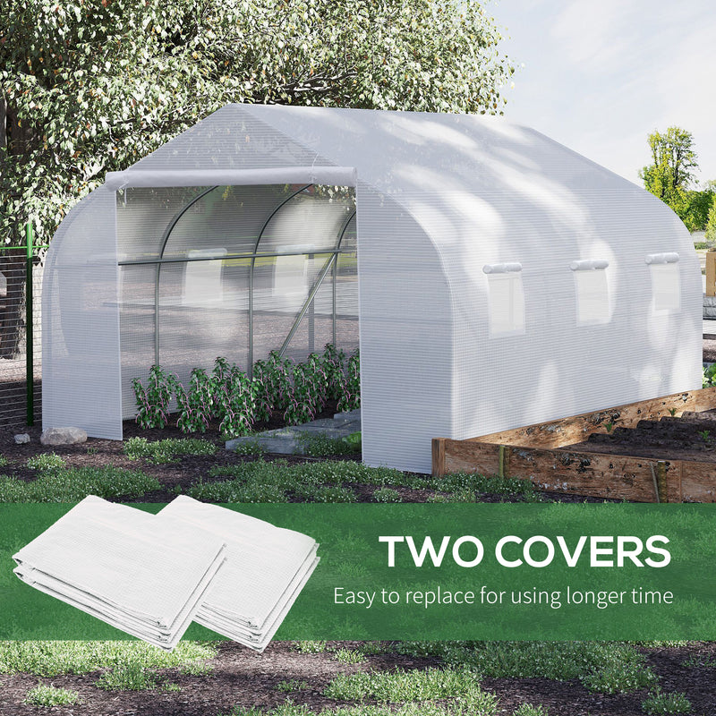 Walk-In Tunnel Greenhouse with Replacement Cover, Outdoor Growhouse with PE Cover, Roll Up Door and 6 Windows, 4.5 x 3 x 2 m, White