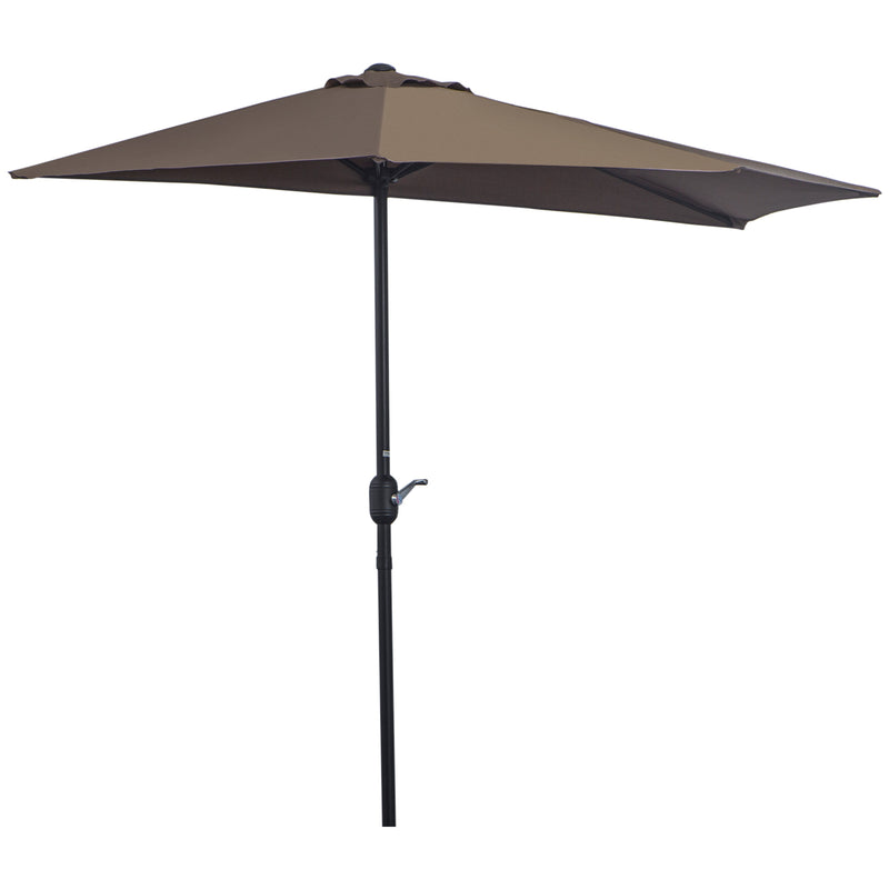 2.7m Balcony Half Parasol Garden Outdoor Umbrella 5 Steel Ribs - Brown