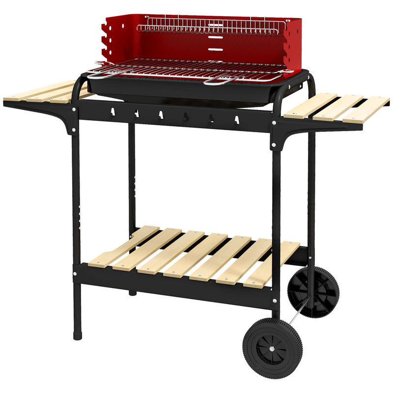 Outdoor 5-Level Grill Height Charcoal Barbecue Grill Trolley, Red