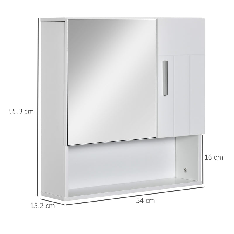 Bathroom Mirror Cabinet, Wall Mounted Storage Cupboard Organizer with Double Doors and Adjustable Shelf, White