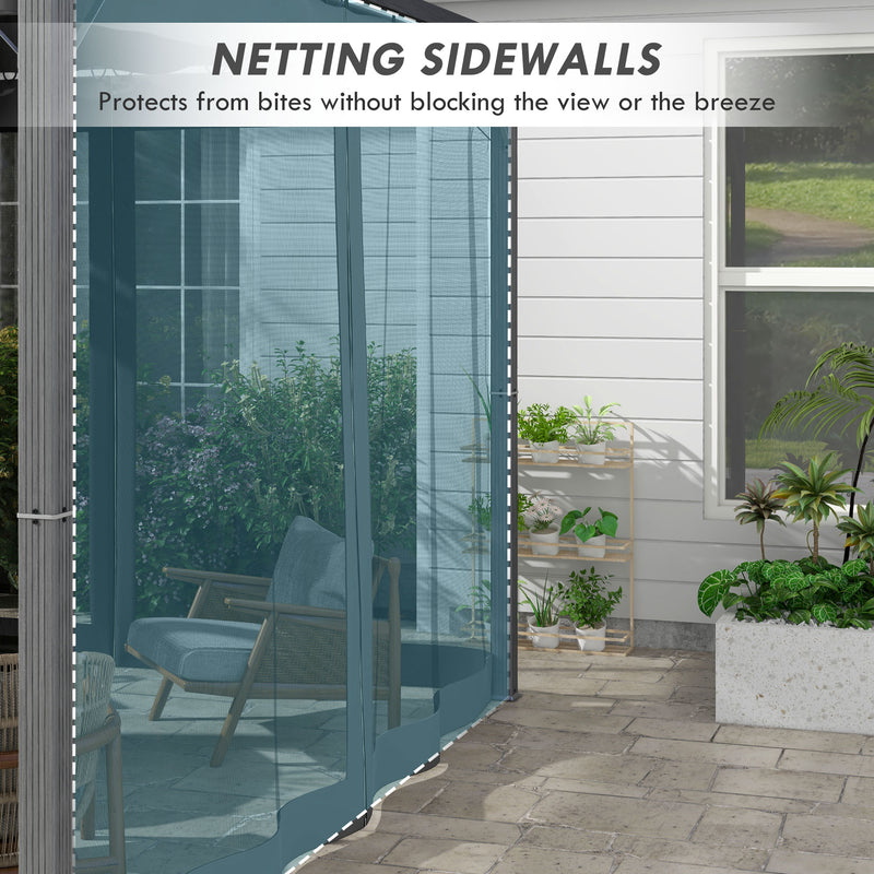 3 x 3 m Retractable Pergola, Garden Gazebo Shelter with Nettings, for Grill, Patio, Deck, Dark Grey