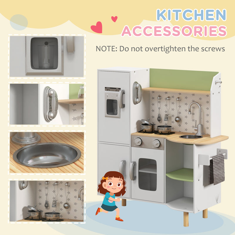 Toy Kitchen, Kids Play Kitchen Role Playing Game with Phone, Ice Maker, Stove, Sink, Utensils, for 3-6 Years, White