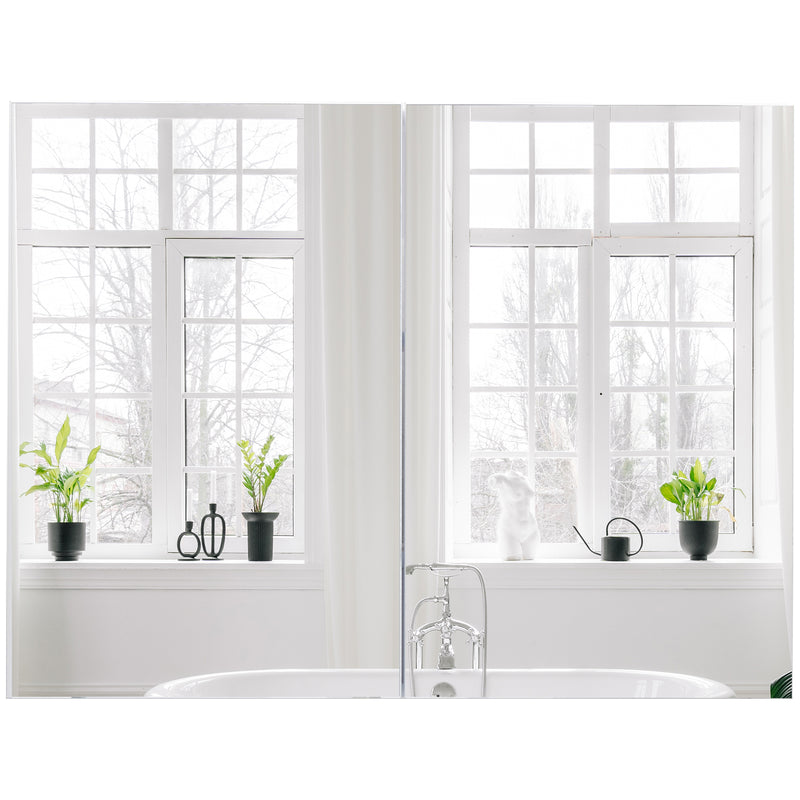 Double Door Mirror Cabinet, Wall Mounted Glass Cabinet, Storage Unit Bathroom Shelf Organiser, Wooden Frame 80L x 60H x 15Dcm, White