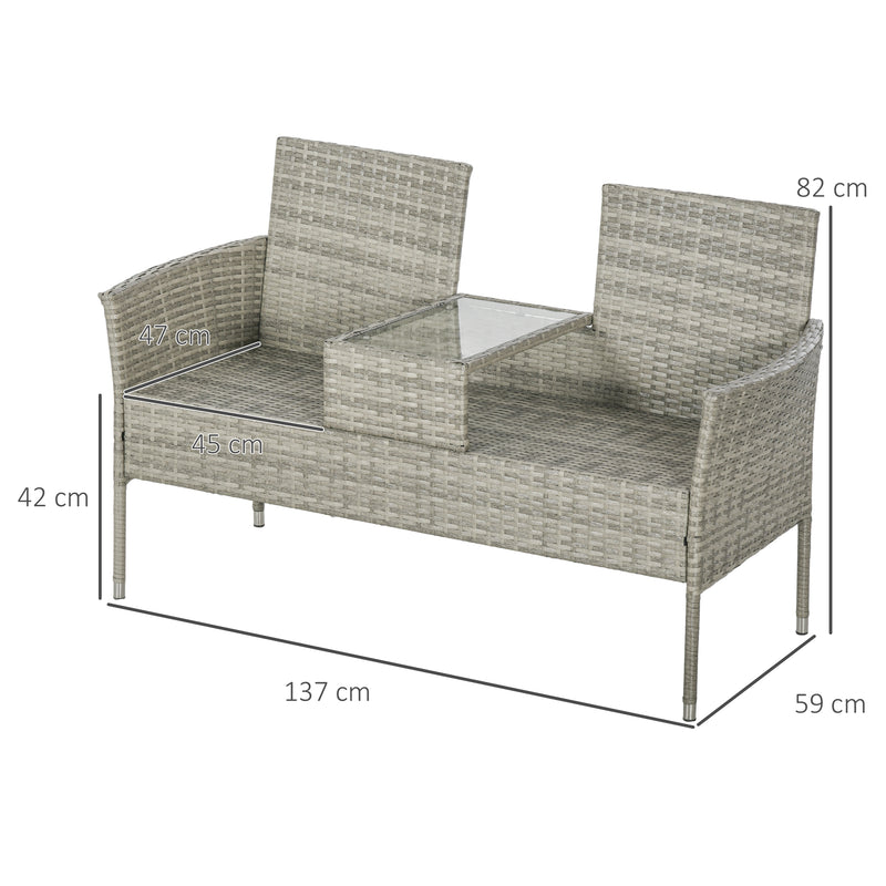 Two-Seat Rattan Chair, with Middle Table - Mixed Grey