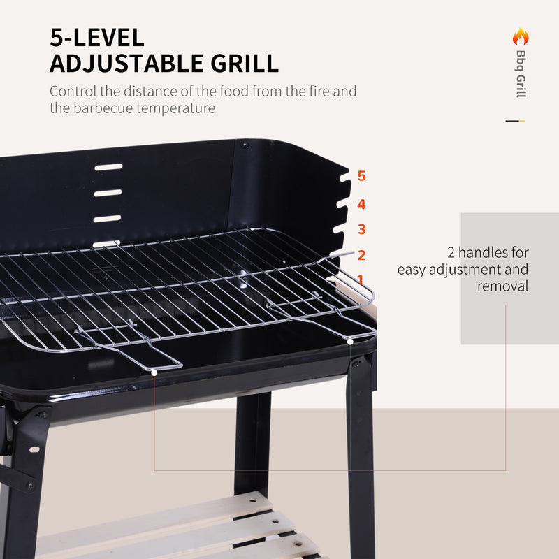 BBQ Grill Trolley Charcoal BBQ Barbecue Grill Outdoor Patio Garden Heating Smoker with Side Trays Storage Shelf and Wheels