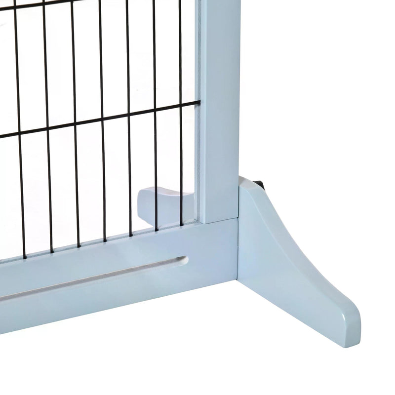 Adjustable Wooden Pet Gate, Freestanding Dog Barrier Fence with 3 Panels for Doorway, Hallway, 69H x 104-183H cm, Blue