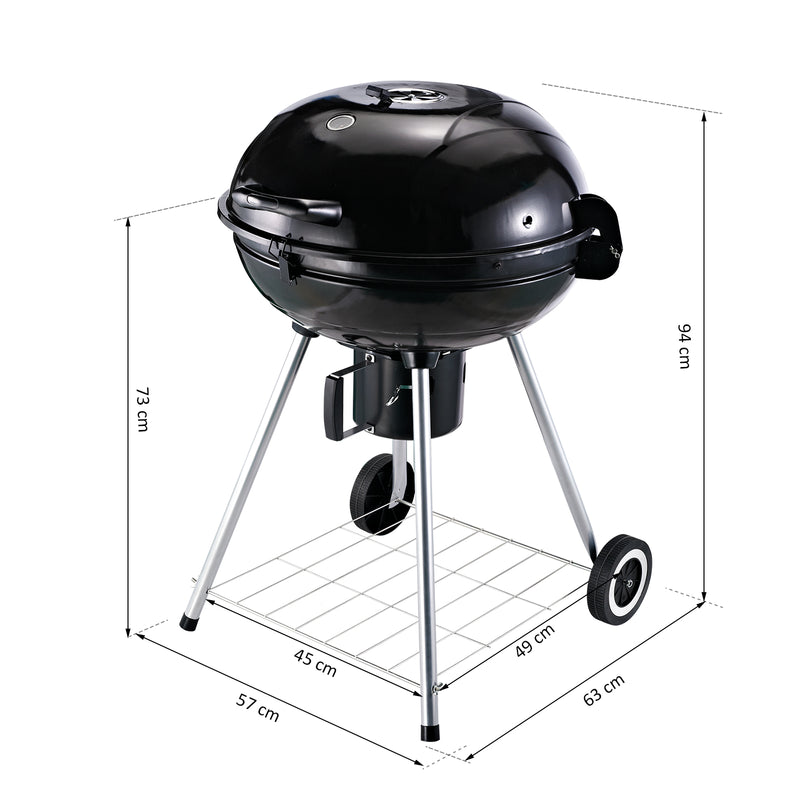 Charcoal BBQ Portable Kettle BBQ Charcoal Grill Outdoor Barbecue Picnic Party Camping w/ Wheels