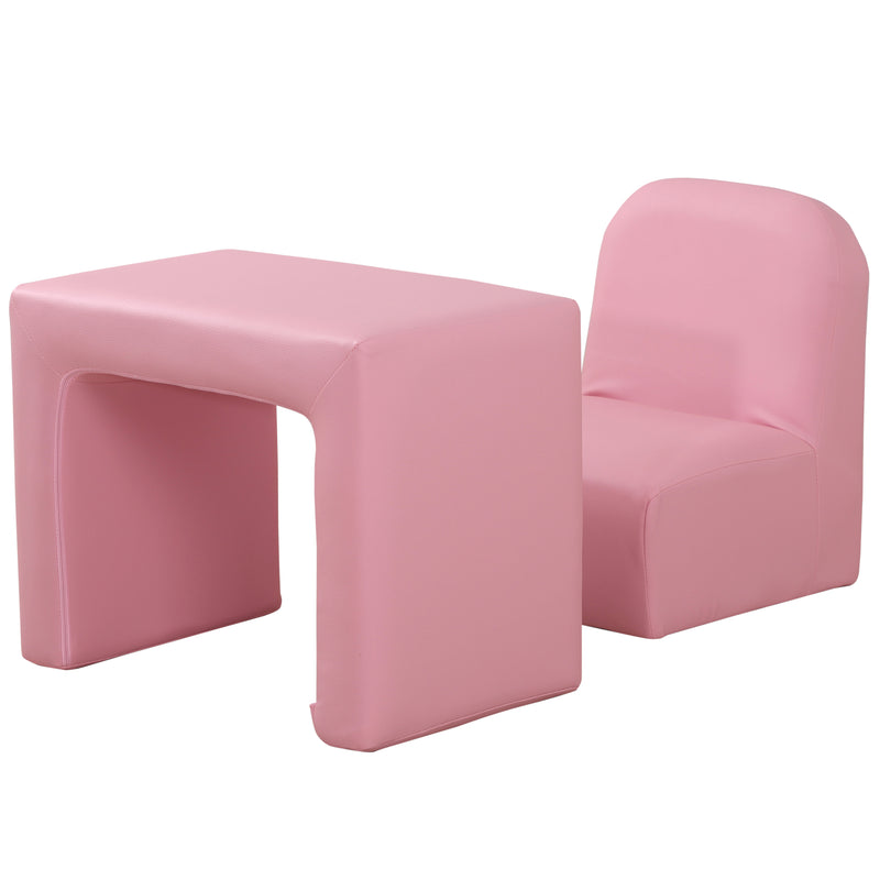 2 In 1 Toddler Sofa Chair, 48 x 44 x 41 cm, for Game Relax Playroom, Pink