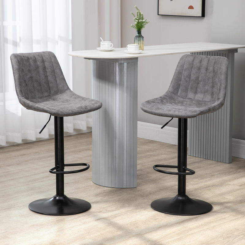 Adjustable Bar Stools Set of 2 Counter Height Barstools Dining Chairs 360° Swivel with Footrest for Home Pub, Grey