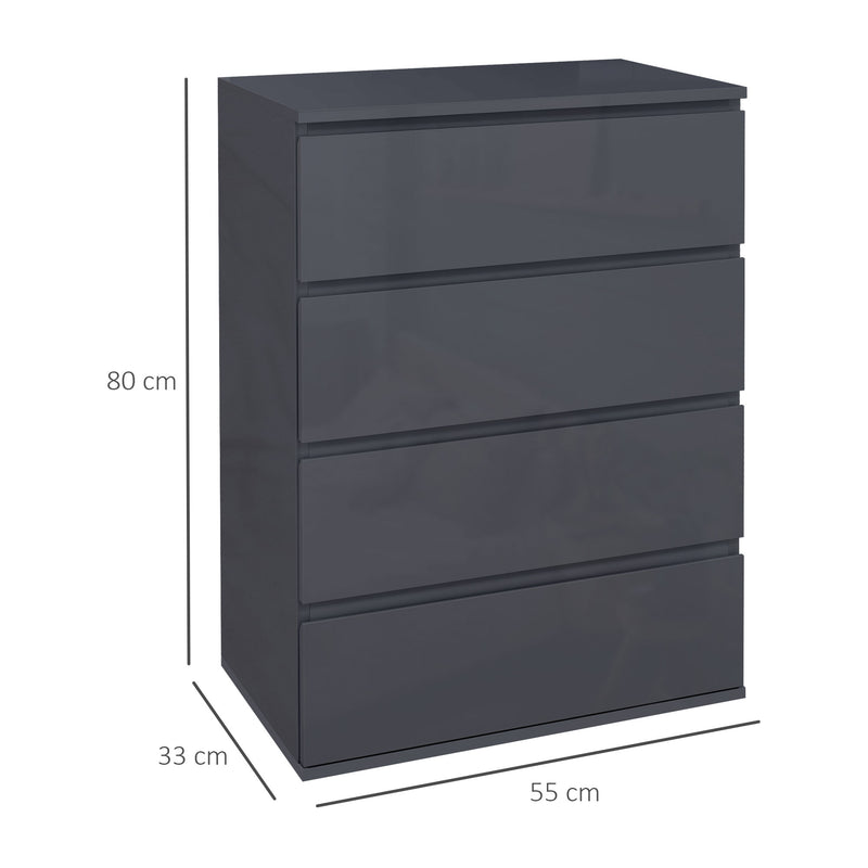 High Gloss Chest of Drawers, 4-Drawer Storage Cabinets, Modern Dresser, Storage Drawer Unit for Bedroom