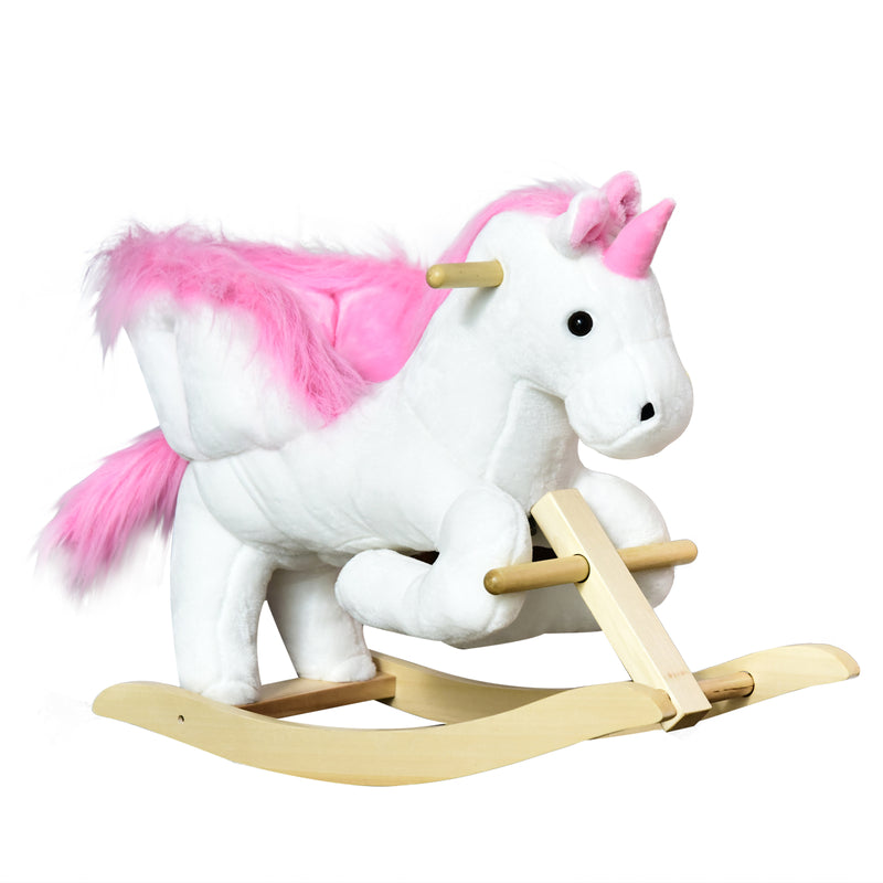 Unicorn Rocking Horse Kids Wooden Ride On Plush Toy w/ Music