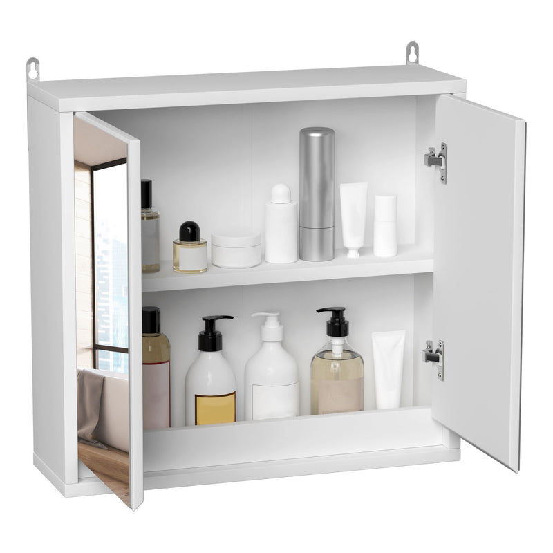 Double Door Bathroom Cabinet, Bathroom Mirror Cupboard Wall Mounted with Storage Shelf, Bathroom Cupboard Double Door, White