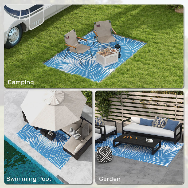 Plastic Straw Reversible RV Outdoor Rug with Carry Bag, 182 x 274cm, Blue and Cream