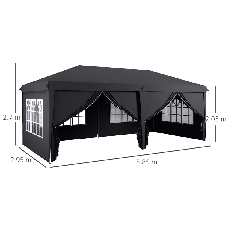 3 x 6 m Pop Up Gazebo with Sides and Windows, Height Adjustable Party Tent with Storage Bag for Garden, Camping, Event, Grey