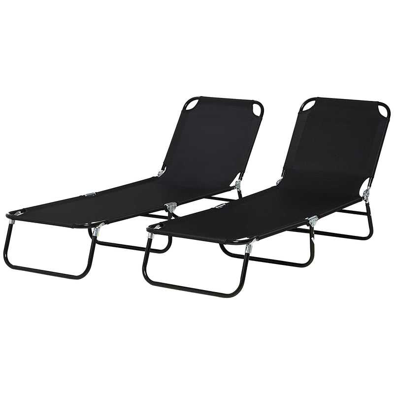 Folding Sun Loungers Set of 2, Outdoor Day Bed with Reclining Back, Steel Recliner Garden Chairs with Breathable Mesh for Beach, Patio, Black