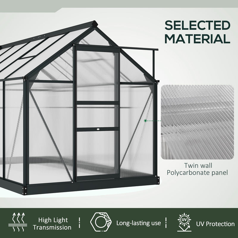 Clear Polycarbonate Greenhouse Large Walk-In Green House Garden Plants Grow Galvanized Base Aluminium Frame with Slide Door, 6 x 10ft