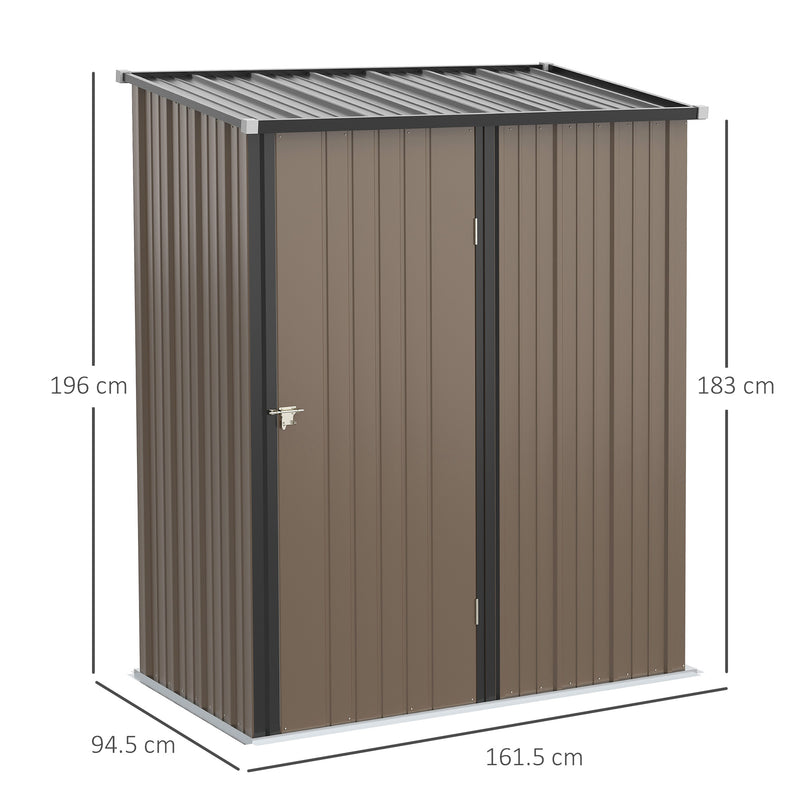5 x 3 ft Metal Garden Storage Shed Patio Corrugated Steel Roofed Tool Shed with Single Lockable Door, Brown
