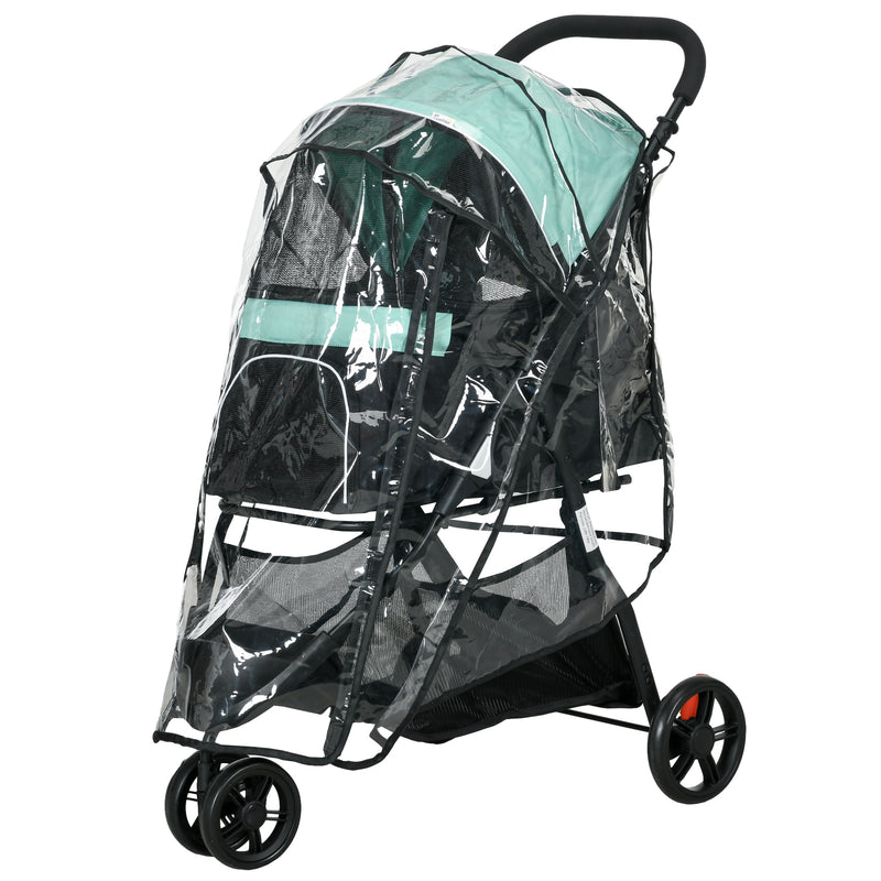 Foldable Pet Stroller with Rain Cover for XS and S-Sized Dogs Green