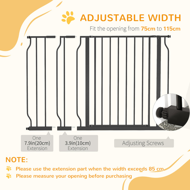 Expandable Dog Gate with Door pressure,75-115cm Doorway Pet Barrier Fence for Hallways, Staircases, Black