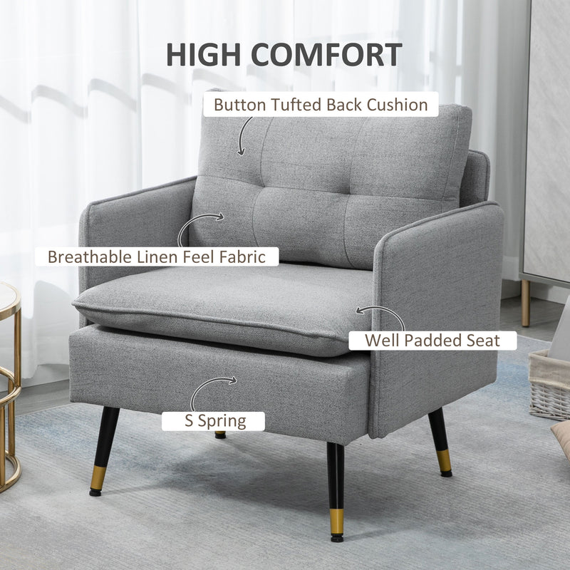 Modern Accent Chair, Upholstered Button Tufted Occasional Chair for Living Room and Bedroom, Grey