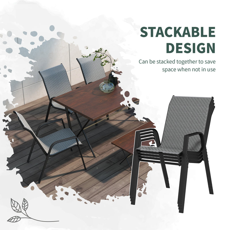Stackable Outdoor Rattan Chairs Set of 4 with Armrests and Backrest, Grey