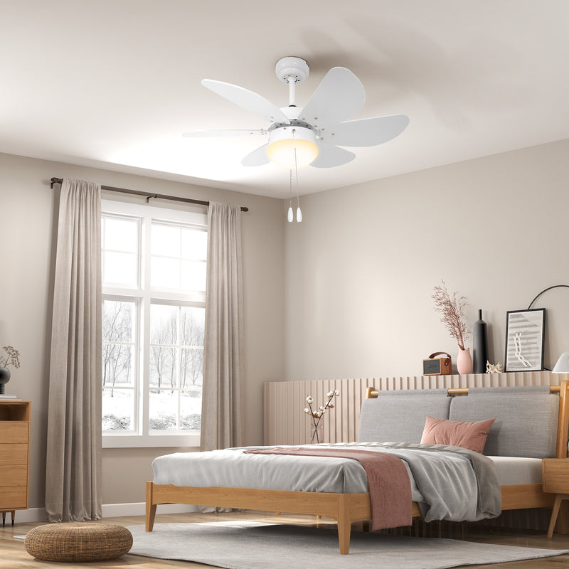 Ceiling Fan with LED Light, Flush Mount Ceiling Fan Lights with 6 Reversible Blades, Pull-chain Switch, White