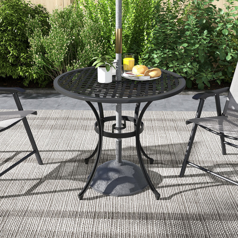 Cast Aluminium Bistro Table with Umbrella Hole, 85cm Round Garden Table, Patio Table for Balcony, Poolside, Black