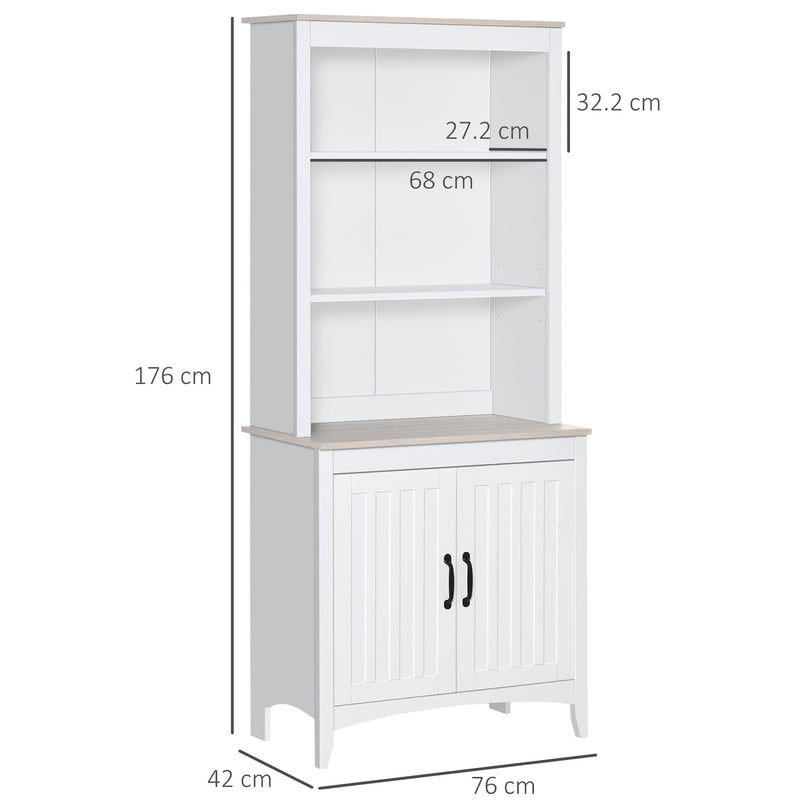 Kitchen Cupboard with 3-tier Shelving Double-door Storage Cabinet, Sideboard with Adjustable Shelves Microwave Oven Counter Top, White