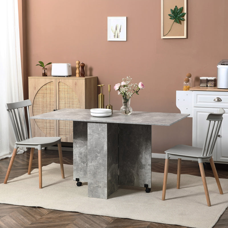 Folding Dining Table, Drop Leaf Table for Small Spaces with 2-tier Shelves, Small Kitchen Table with Rolling Casters, Cement Grey