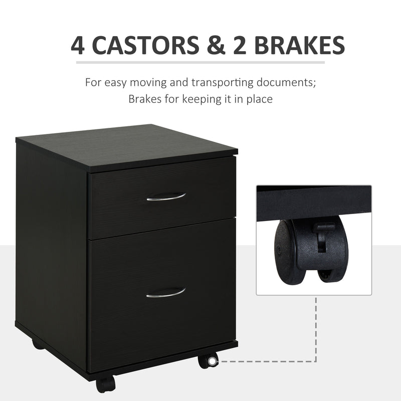 File Cabinet Cupboard Storage with Two Drawers, Table Storage Box with Wheels, Cabinet Bedside Table Storage Box, Black