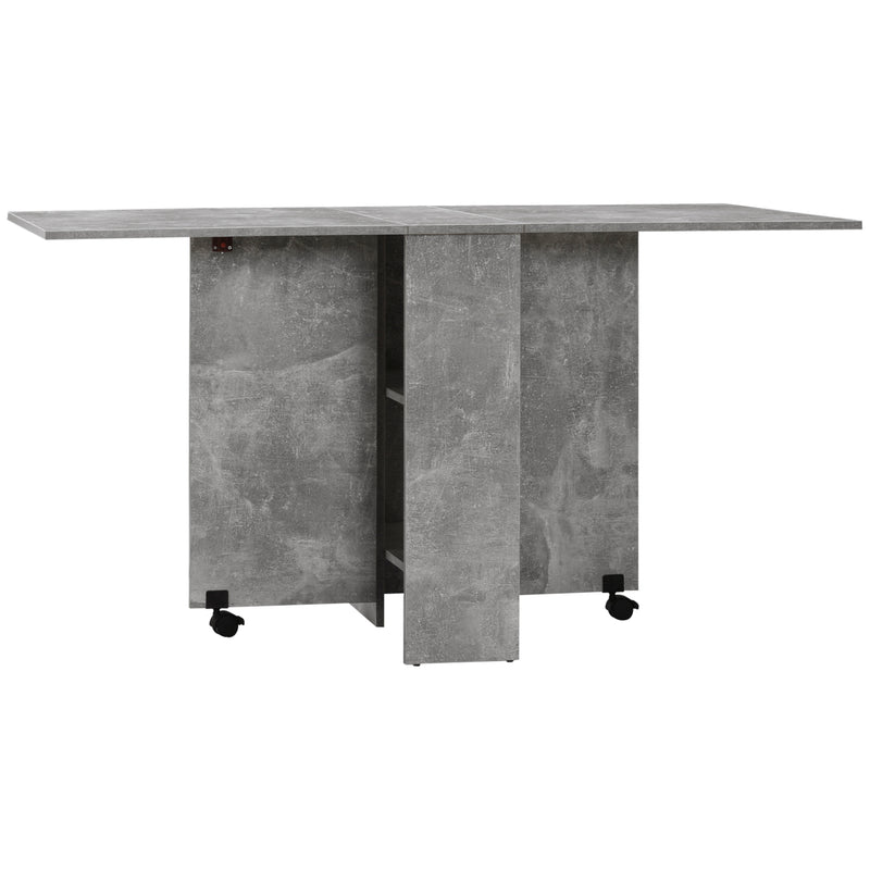 Folding Dining Table, Drop Leaf Table for Small Spaces with 2-tier Shelves, Small Kitchen Table with Rolling Casters, Cement Grey
