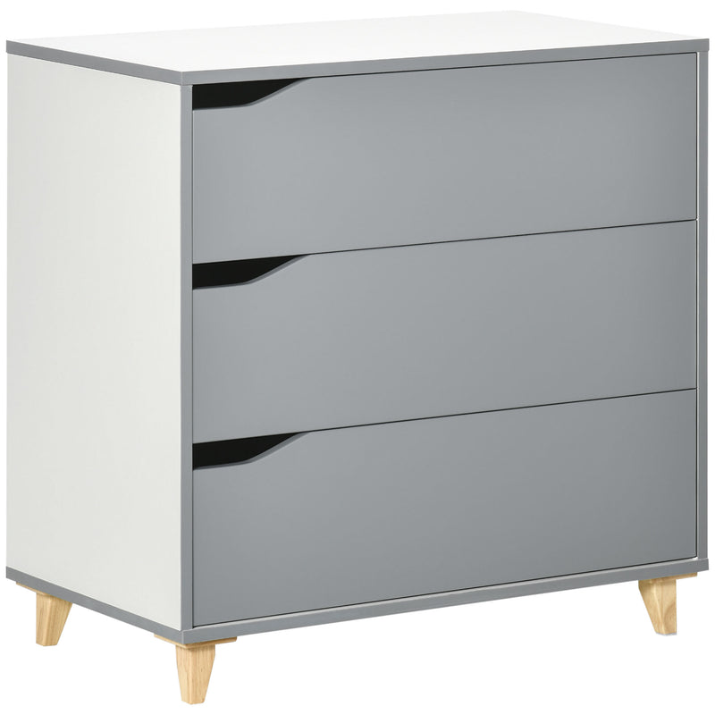 Drawer Chest, 3-Drawer Storage Cabinet Unit with Pine Wood Legs for Bedroom, Living Room, 75cmx42cmx75cm, Grey