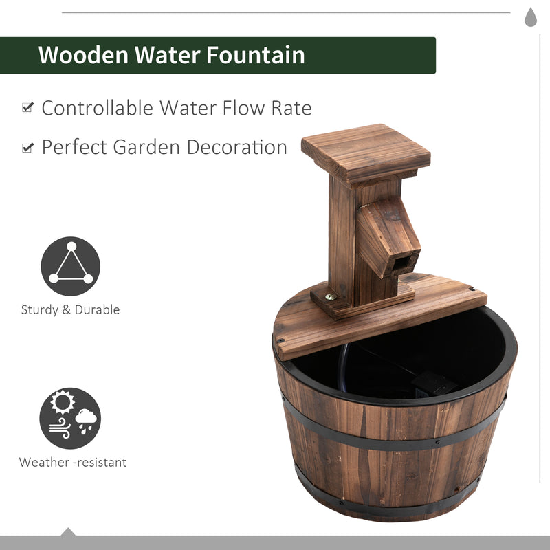 Wood Barrel Pump Patio Water Fountain Water Feature Electric Garden