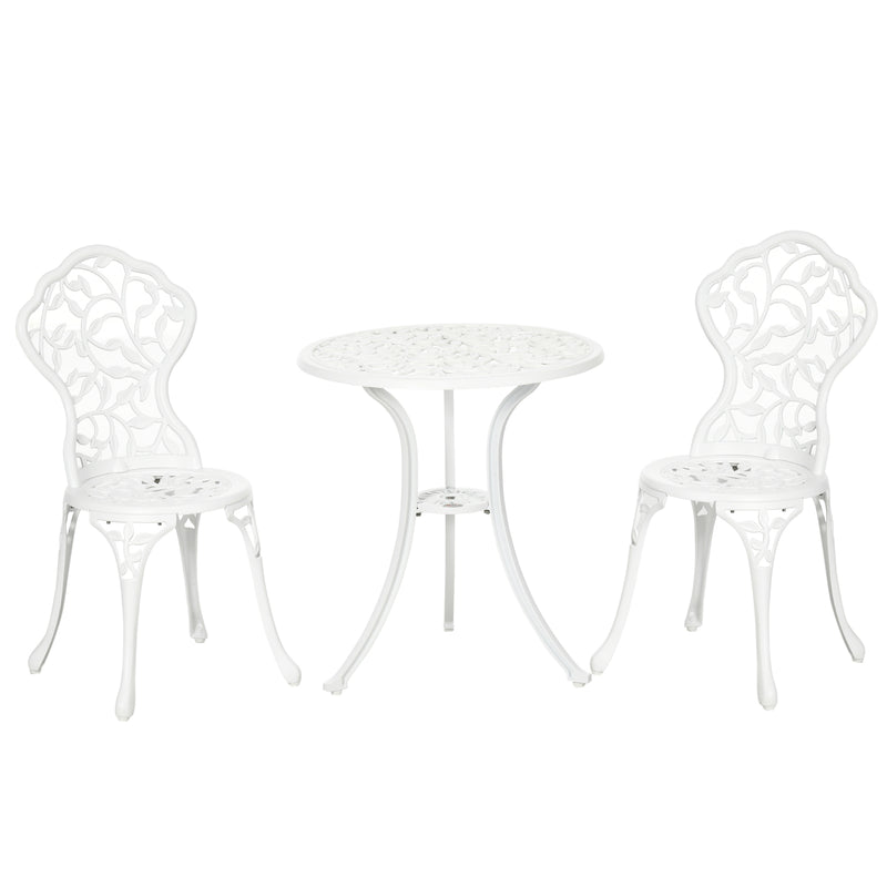 3 Pcs Aluminium Bistro Set Garden Furniture Dining Table Chairs Antique Outdoor Seat Patio Seater White