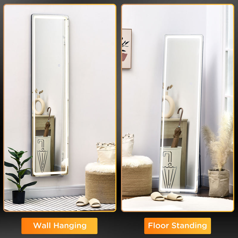 Full-Length Mirror with LED Lights and Remote Control, Freestanding Floor Mirror, Wall Mounted Full Body Mirror for Bedroom