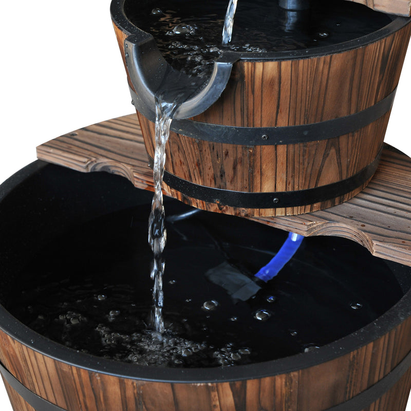 Wooden Water Pump Fountain Cascading Feature Barrel Garden Deck (2 Tier)