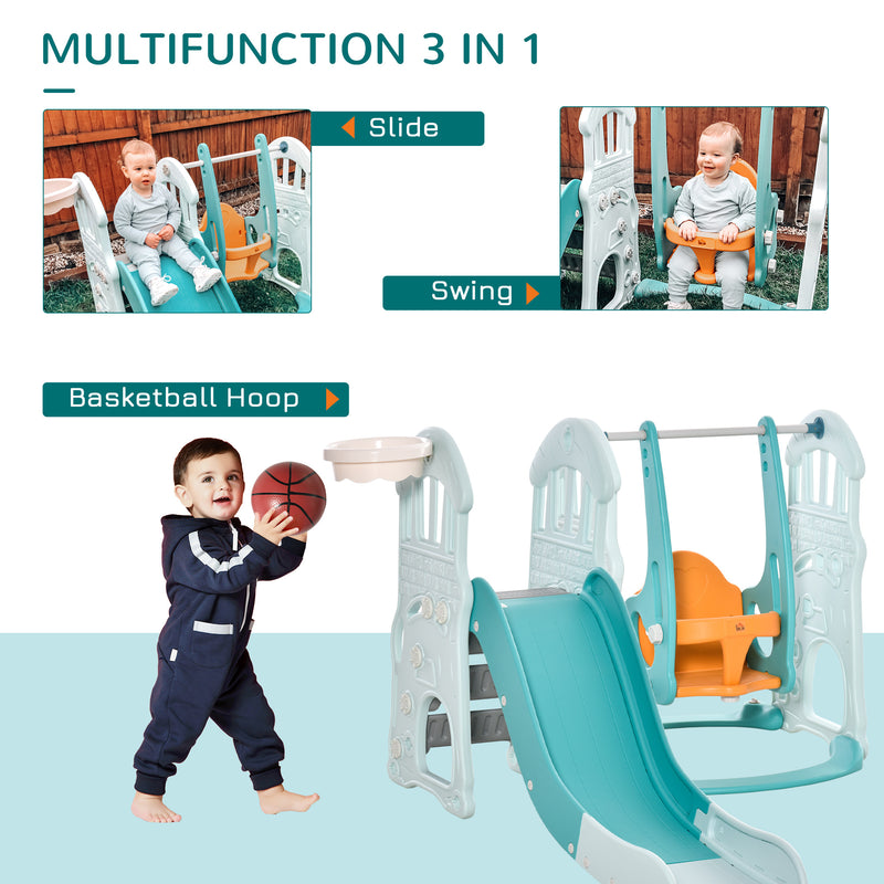 3 in 1 Kids Slide and Swing Set Playset Activity Center with Basketball Hoop Adjustable Height Water-fillable Base Toddler Climber Playground