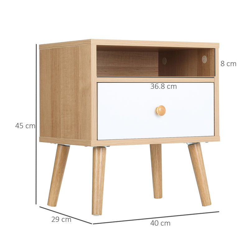 Bedside Table, Bedside Cabinet with Drawer and Shelf, Modern Nightstand, End Table for Living Room, Bedroom, Set of 2, Natural