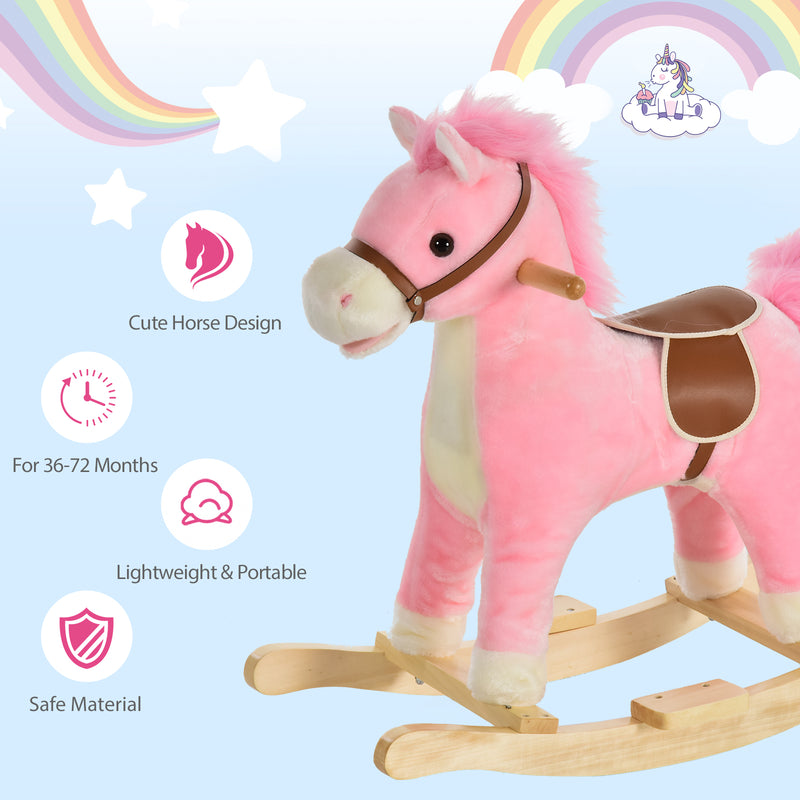 Kids Ride On Plush Rocking Horse w/ Sound Pink
