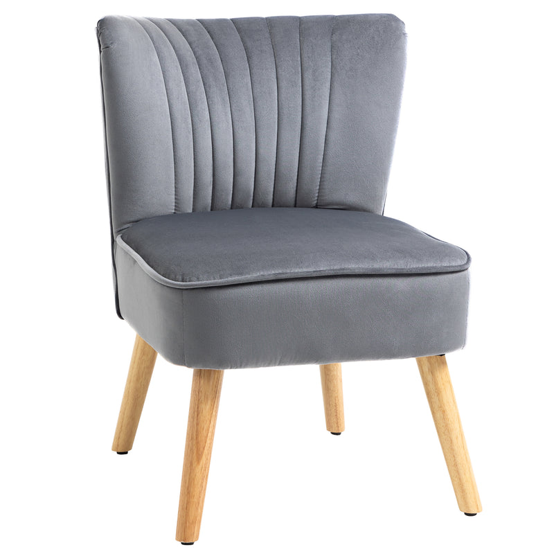 Modern Accent Chair, Fabric Living Room Chair with Rubber Wood Legs and Thick Padding, Grey