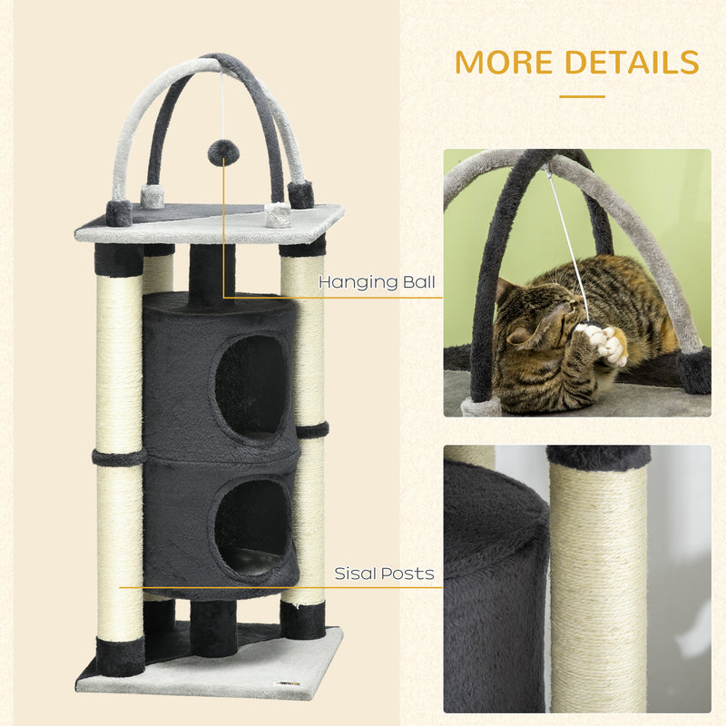 Cat Tree, with Scratching Posts, Cat House, Bed, Hanging Toy Ball - Grey