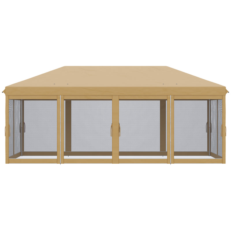 6 x 3(m) Pop Up Gazebo, Outdoor Canopy Shelter, Marquee Party Wedding Tent with 6 Mesh Walls and Carry Bag, Beige
