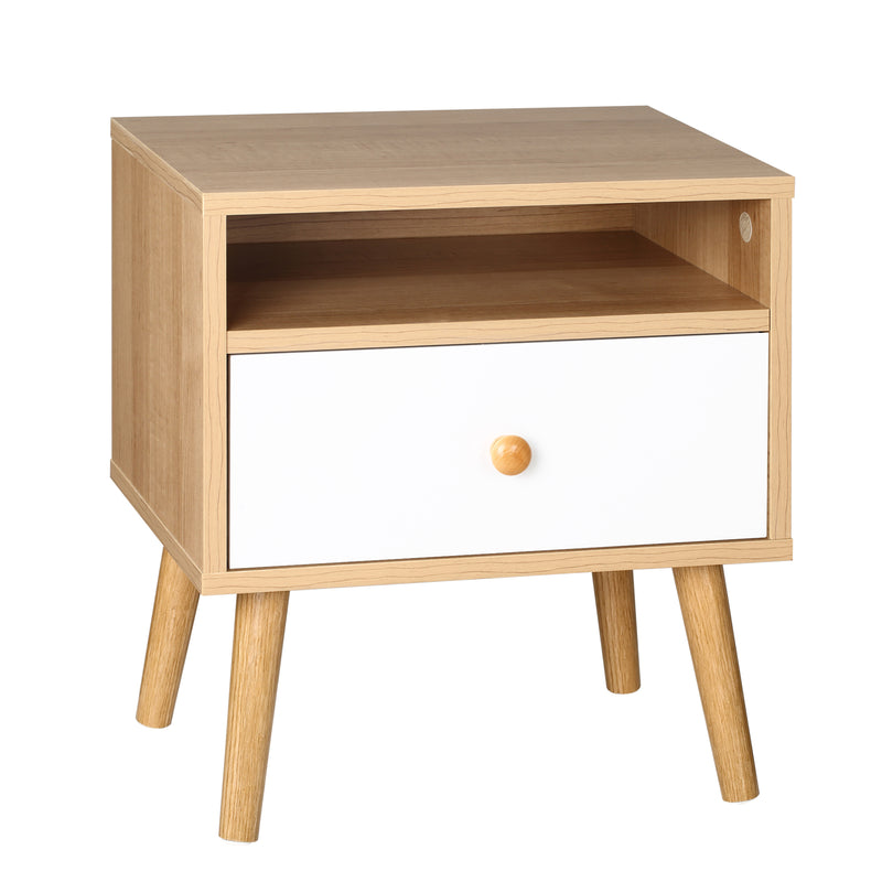 Bedside Table, Bedside Cabinet with Drawer and Shelf, Modern Nightstand, End Table for Living Room, Bedroom, Natural
