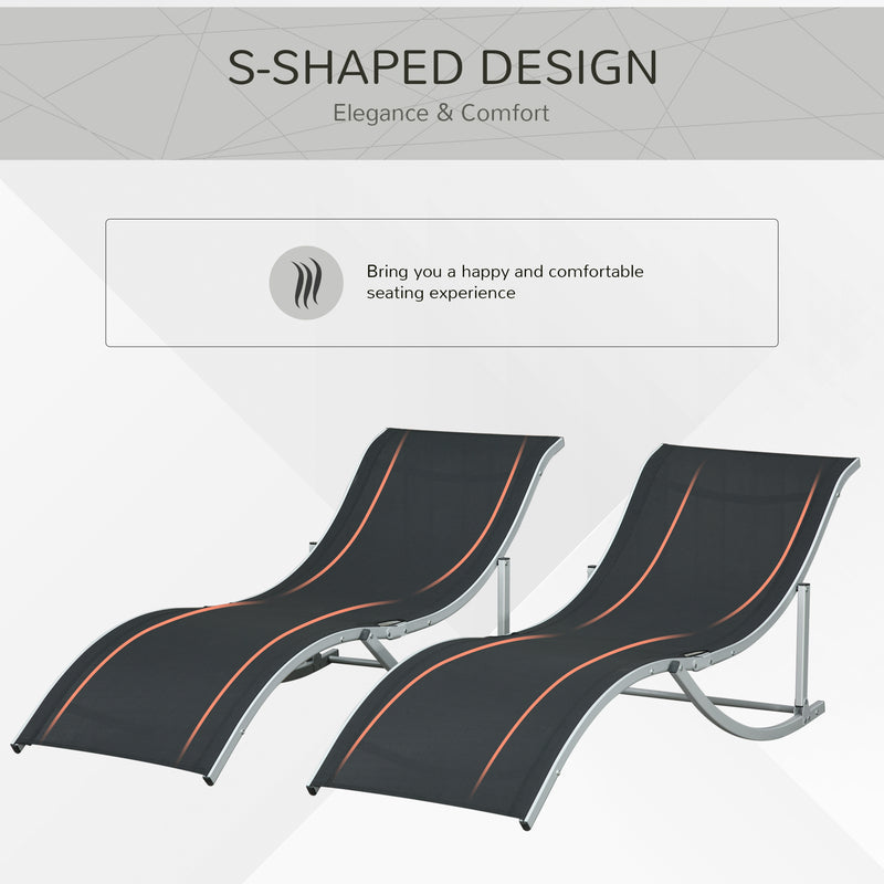 2 Pieces Folding Sun Lounger, S-shaped Lounge Chairs Reclining Sleeping Bed with Aluminium Frame